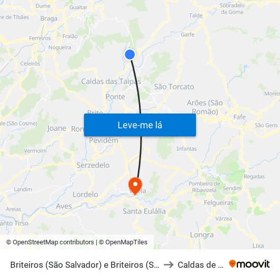 Briteiros (São Salvador) e Briteiros (Santa Leocádia) to Caldas de Vizela map