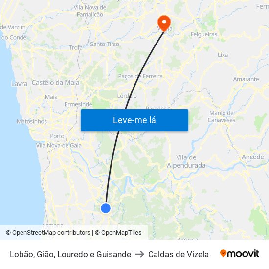 Lobão, Gião, Louredo e Guisande to Caldas de Vizela map