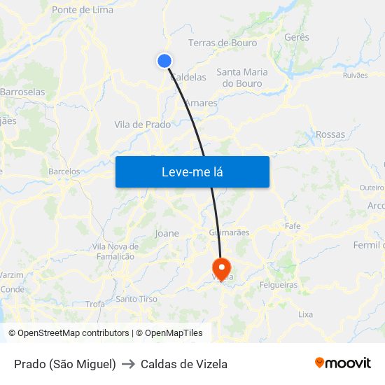 Prado (São Miguel) to Caldas de Vizela map