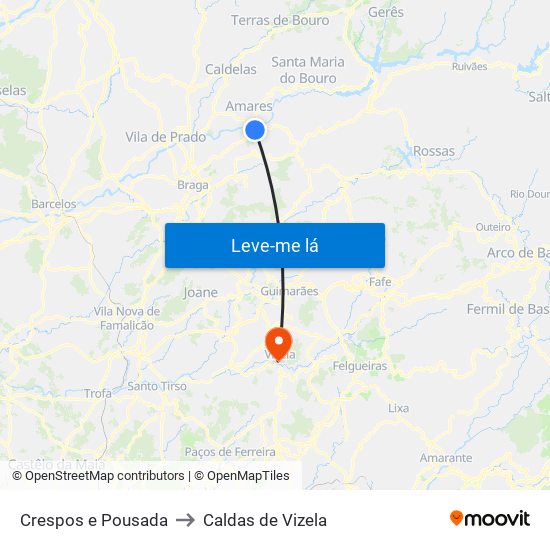 Crespos e Pousada to Caldas de Vizela map