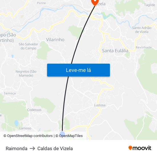 Raimonda to Caldas de Vizela map