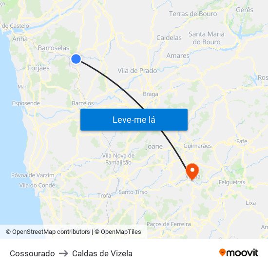 Cossourado to Caldas de Vizela map
