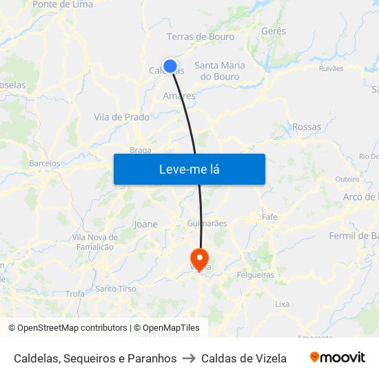 Caldelas, Sequeiros e Paranhos to Caldas de Vizela map