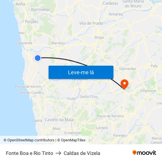 Fonte Boa e Rio Tinto to Caldas de Vizela map