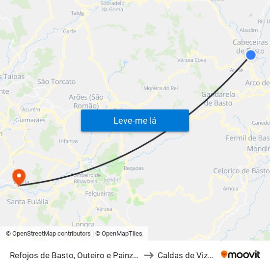 Refojos de Basto, Outeiro e Painzela to Caldas de Vizela map