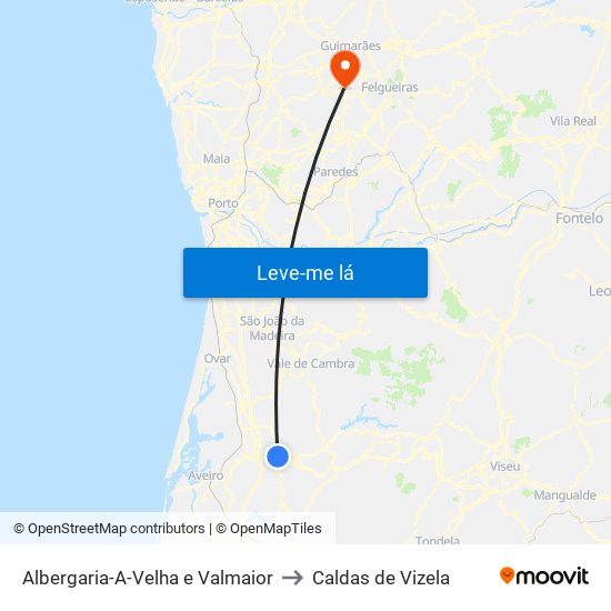 Albergaria-A-Velha e Valmaior to Caldas de Vizela map