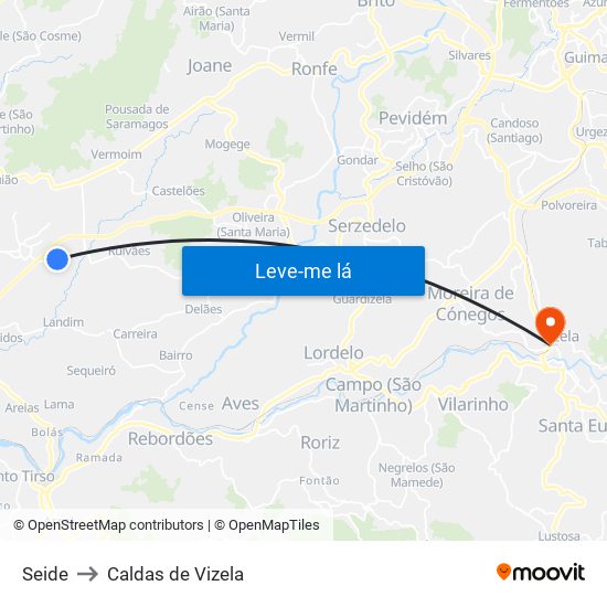 Seide to Caldas de Vizela map