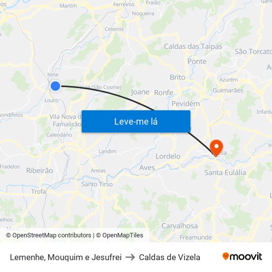 Lemenhe, Mouquim e Jesufrei to Caldas de Vizela map