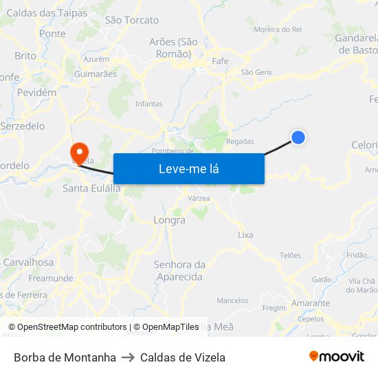 Borba de Montanha to Caldas de Vizela map