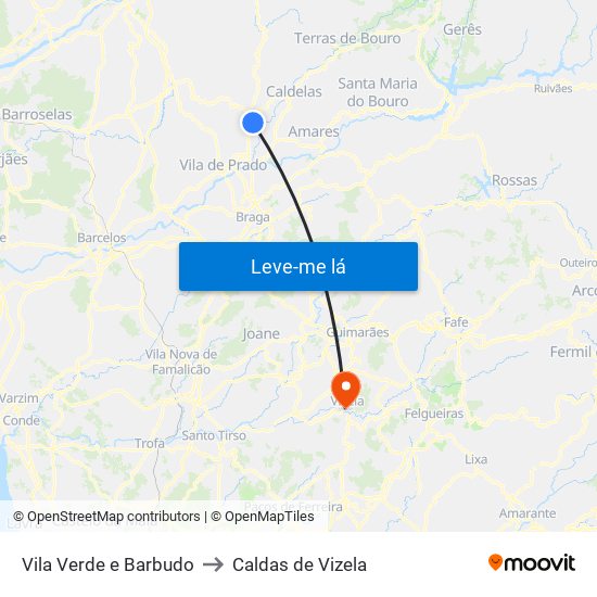 Vila Verde e Barbudo to Caldas de Vizela map