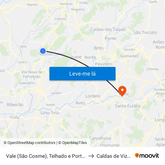 Vale (São Cosme), Telhado e Portela to Caldas de Vizela map