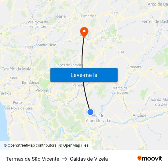Termas de São Vicente to Caldas de Vizela map