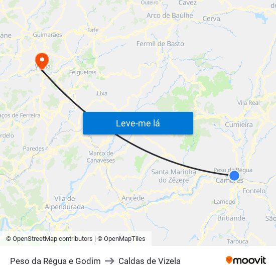 Peso da Régua e Godim to Caldas de Vizela map
