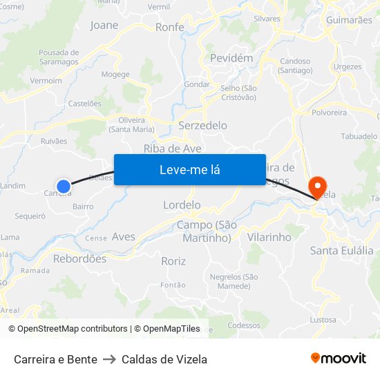 Carreira e Bente to Caldas de Vizela map