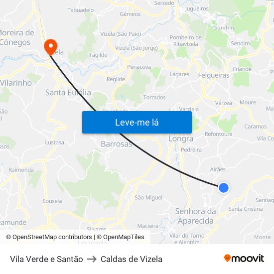 Vila Verde e Santão to Caldas de Vizela map
