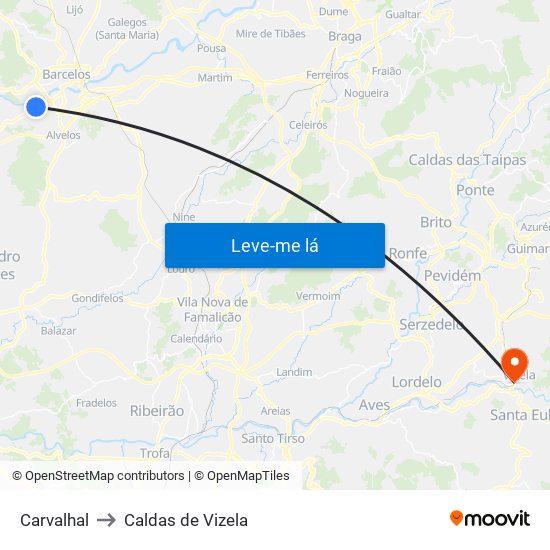 Carvalhal to Caldas de Vizela map