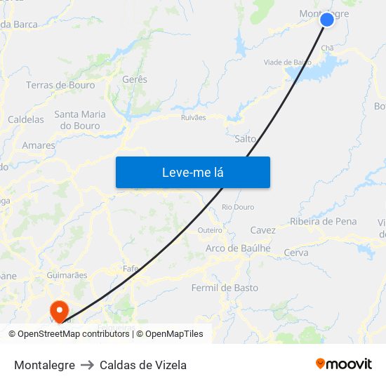 Montalegre to Caldas de Vizela map