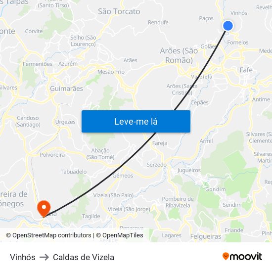 Vinhós to Caldas de Vizela map
