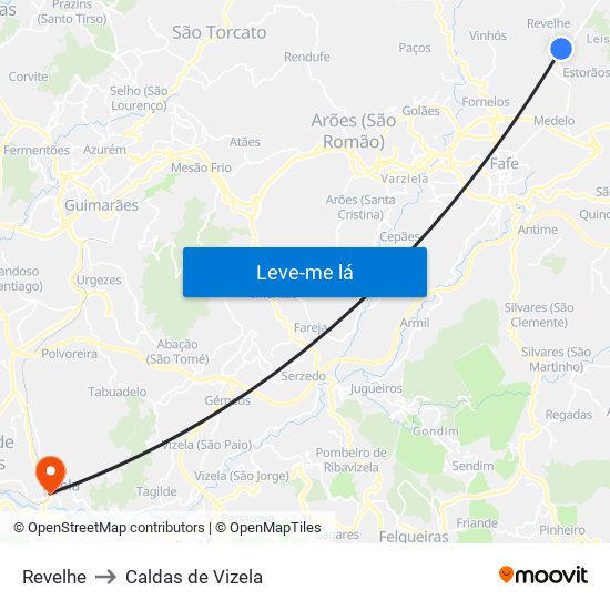 Revelhe to Caldas de Vizela map