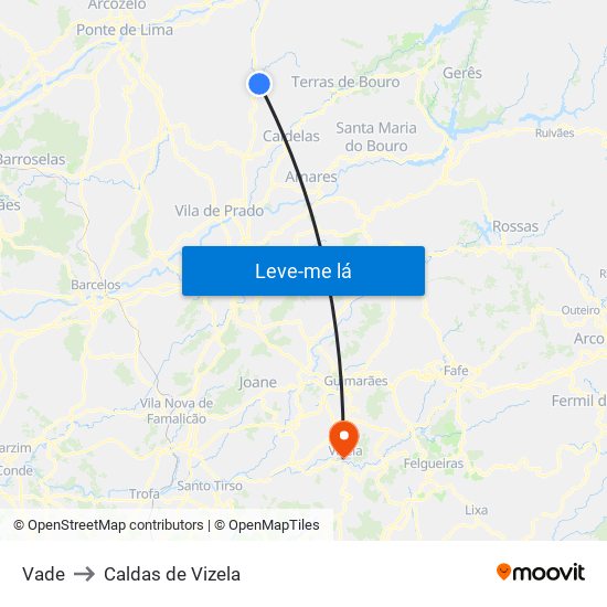 Vade to Caldas de Vizela map