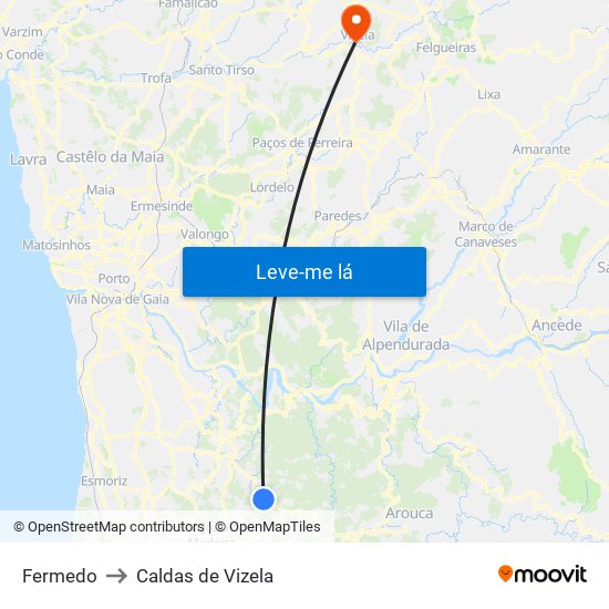 Fermedo to Caldas de Vizela map