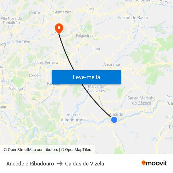 Ancede e Ribadouro to Caldas de Vizela map