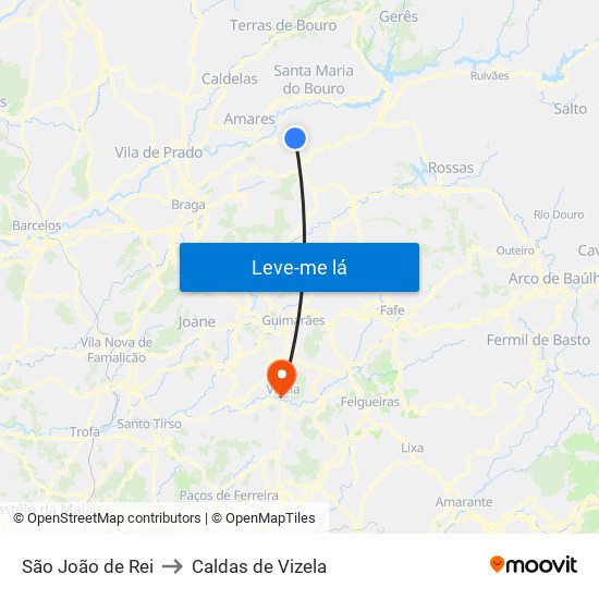 São João de Rei to Caldas de Vizela map