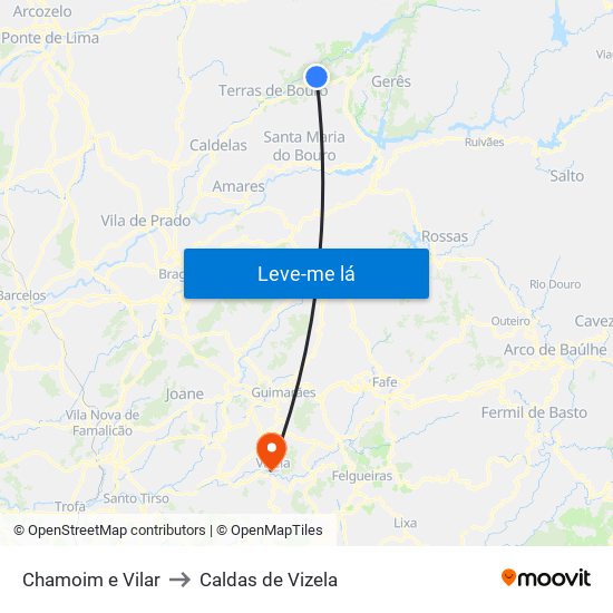 Chamoim e Vilar to Caldas de Vizela map