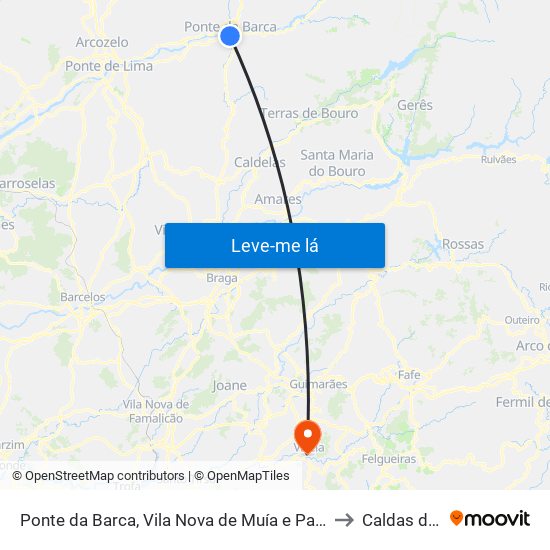 Ponte da Barca, Vila Nova de Muía e Paço Vedro de Magalhães to Caldas de Vizela map