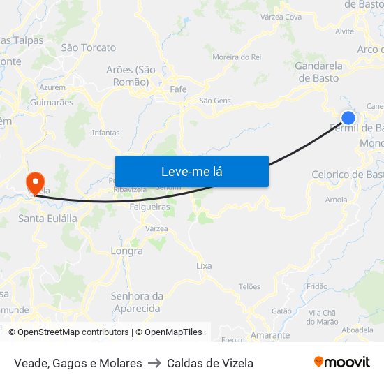 Veade, Gagos e Molares to Caldas de Vizela map
