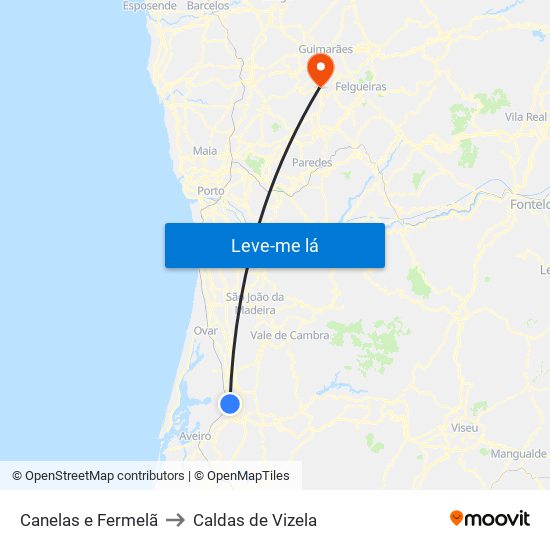 Canelas e Fermelã to Caldas de Vizela map