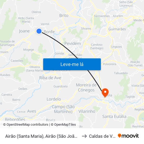 Airão (Santa Maria), Airão (São João) e Vermil to Caldas de Vizela map