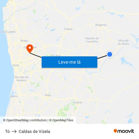 Tó to Caldas de Vizela map
