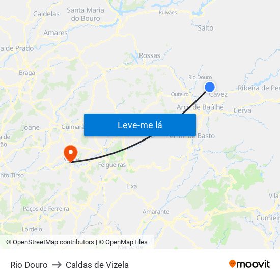 Rio Douro to Caldas de Vizela map