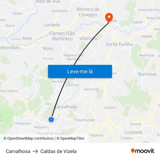 Carvalhosa to Caldas de Vizela map