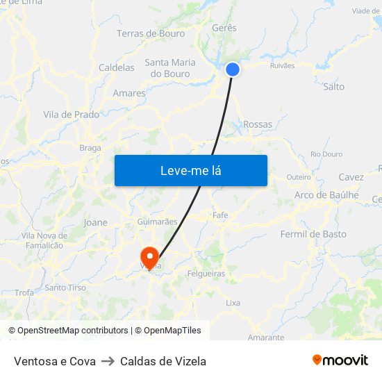 Ventosa e Cova to Caldas de Vizela map