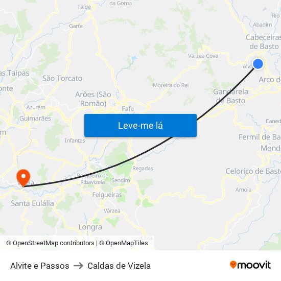 Alvite e Passos to Caldas de Vizela map