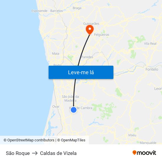São Roque to Caldas de Vizela map