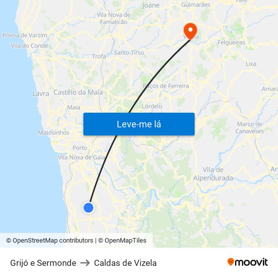 Grijó e Sermonde to Caldas de Vizela map