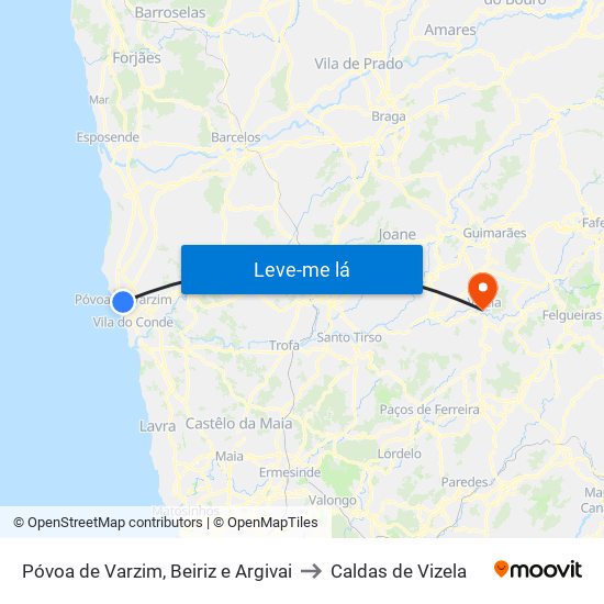 Póvoa de Varzim, Beiriz e Argivai to Caldas de Vizela map