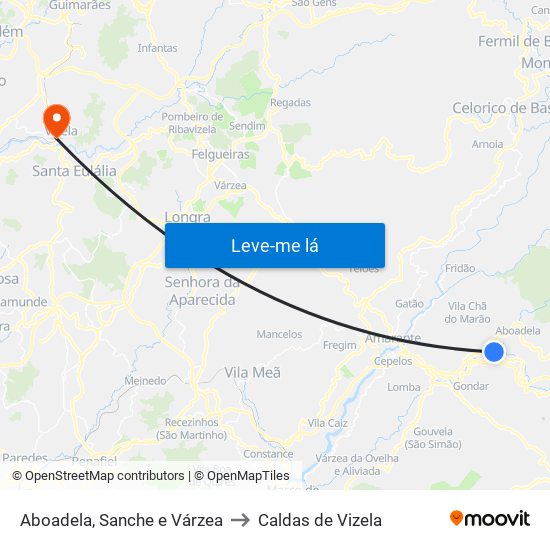 Aboadela, Sanche e Várzea to Caldas de Vizela map