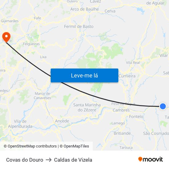 Covas do Douro to Caldas de Vizela map