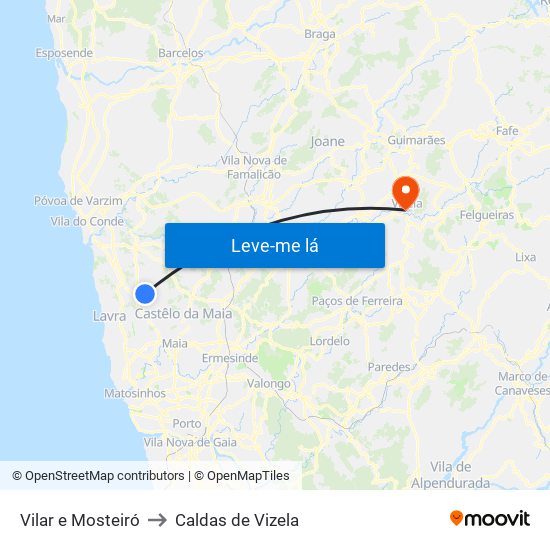 Vilar e Mosteiró to Caldas de Vizela map