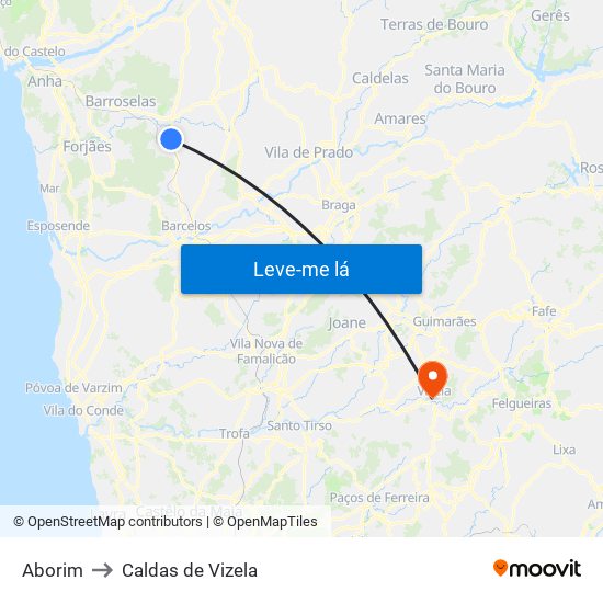 Aborim to Caldas de Vizela map