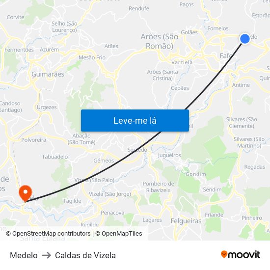 Medelo to Caldas de Vizela map