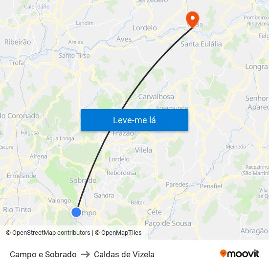Campo e Sobrado to Caldas de Vizela map