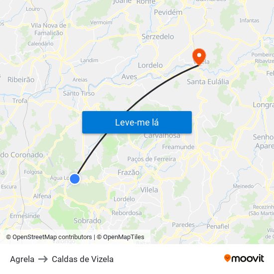 Agrela to Caldas de Vizela map