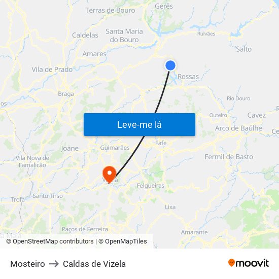Mosteiro to Caldas de Vizela map