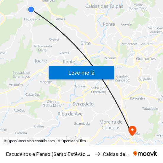 Escudeiros e Penso (Santo Estêvão e São Vicente) to Caldas de Vizela map
