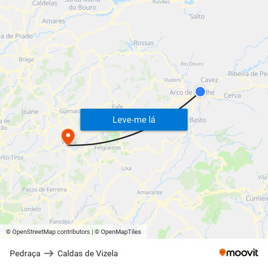 Pedraça to Caldas de Vizela map